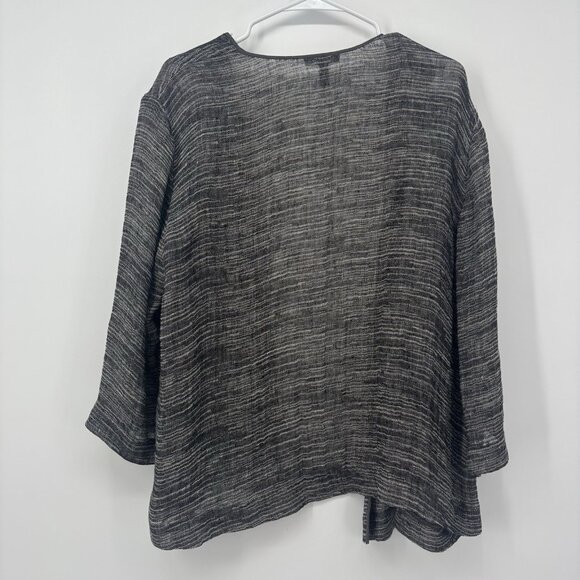Eileen Fisher Open Front Cardigan Linen Womens Size Large Lagenlook Black - Picture 2 of 6